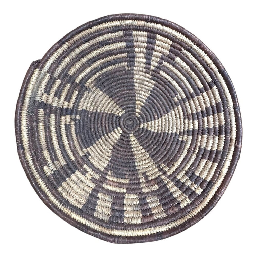 Vintage Handwoven Natural Coil Basket Windmill Whirl Tribal Catch All Accent 11"